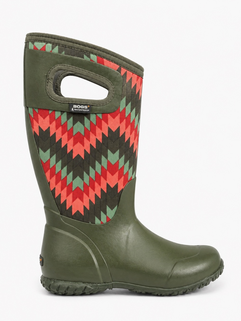 BOGS Classic Tall Waterproof Insulated Rain Snow Boots Native Print Green Pink 7